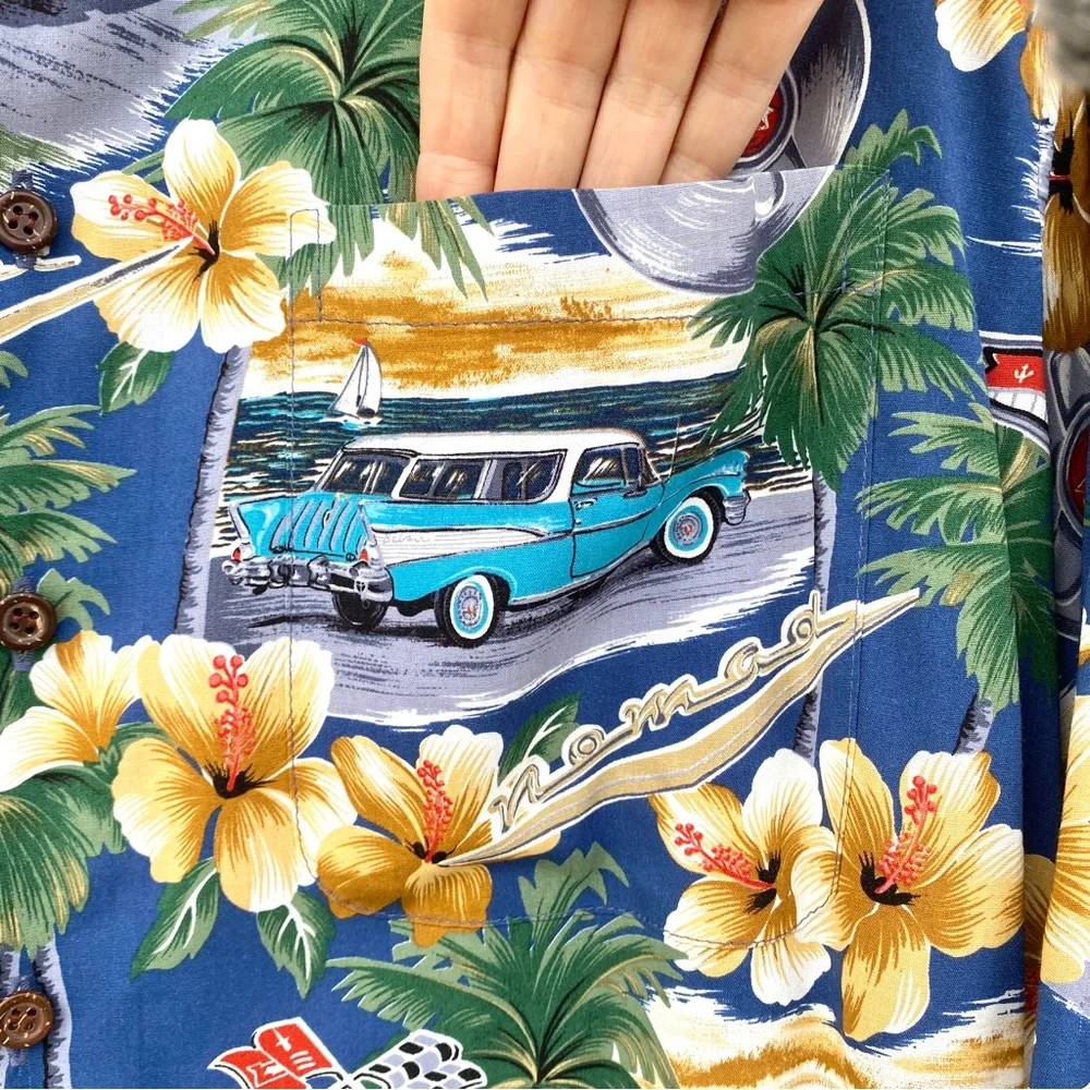 REYN Spooner Hawaiian shirt vintage cars print nomad belair hot rod 50s Chevy - Picture 6 of 9